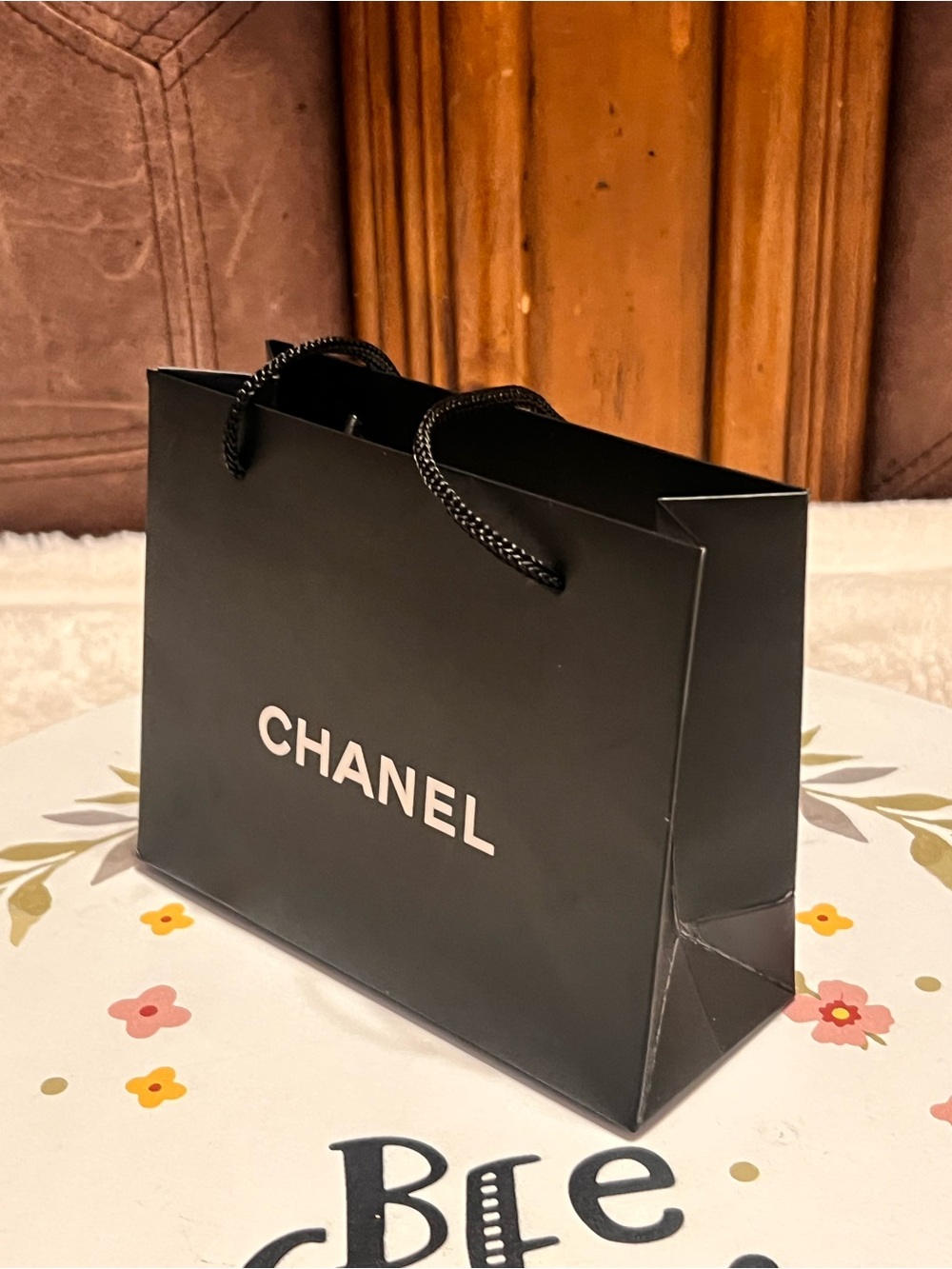 CHANEL Black Mini Shopping Bag with White Logo